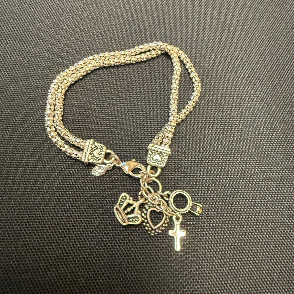 Premier Designs Jewelry Thick Double Row Gold Tone Bracelet With Charms